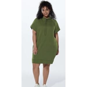 YITTY SWEATSHIRT DRESS 2X Major Label Hooded Open Back Mini All Over Logo Green